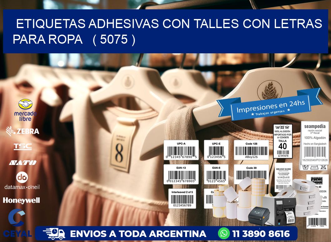ETIQUETAS ADHESIVAS CON TALLES CON LETRAS PARA ROPA   ( 5075 )