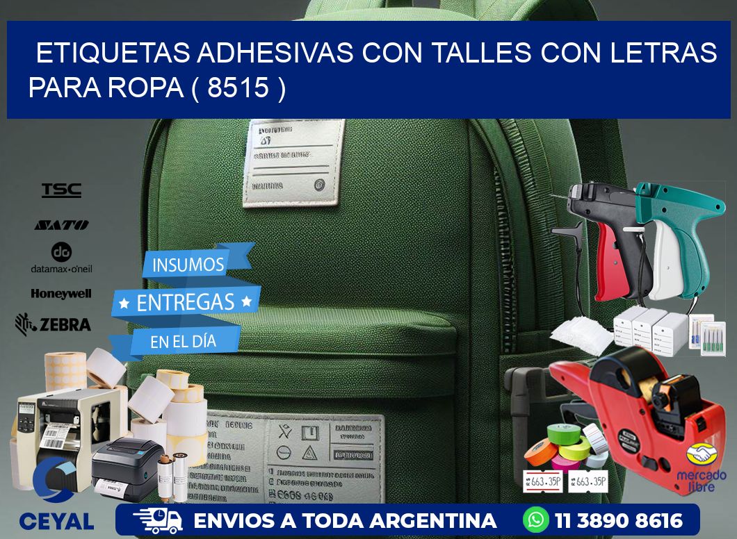 ETIQUETAS ADHESIVAS CON TALLES CON LETRAS PARA ROPA ( 8515 )