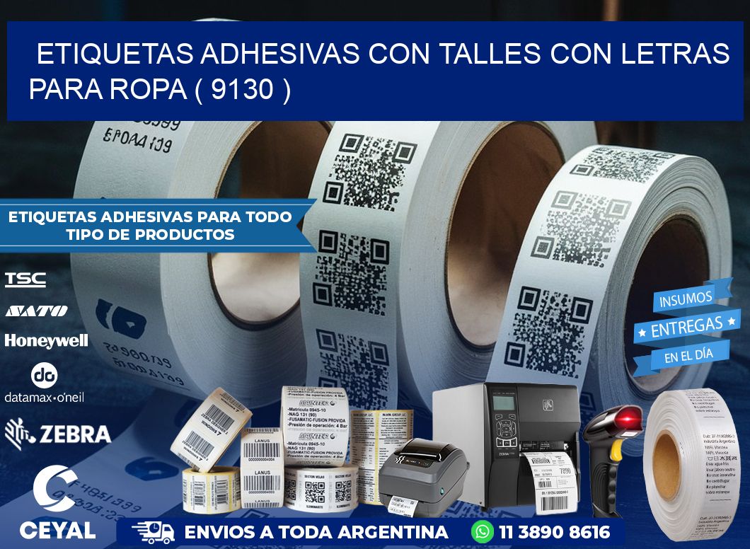 ETIQUETAS ADHESIVAS CON TALLES CON LETRAS PARA ROPA ( 9130 )