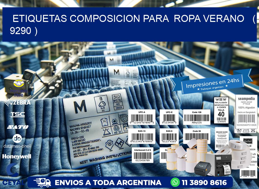 ETIQUETAS COMPOSICION PARA  ROPA VERANO   ( 9290 )