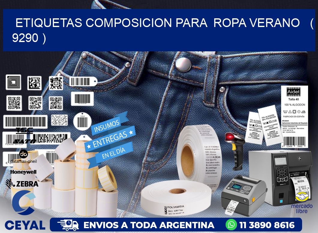 ETIQUETAS COMPOSICION PARA  ROPA VERANO   ( 9290 )