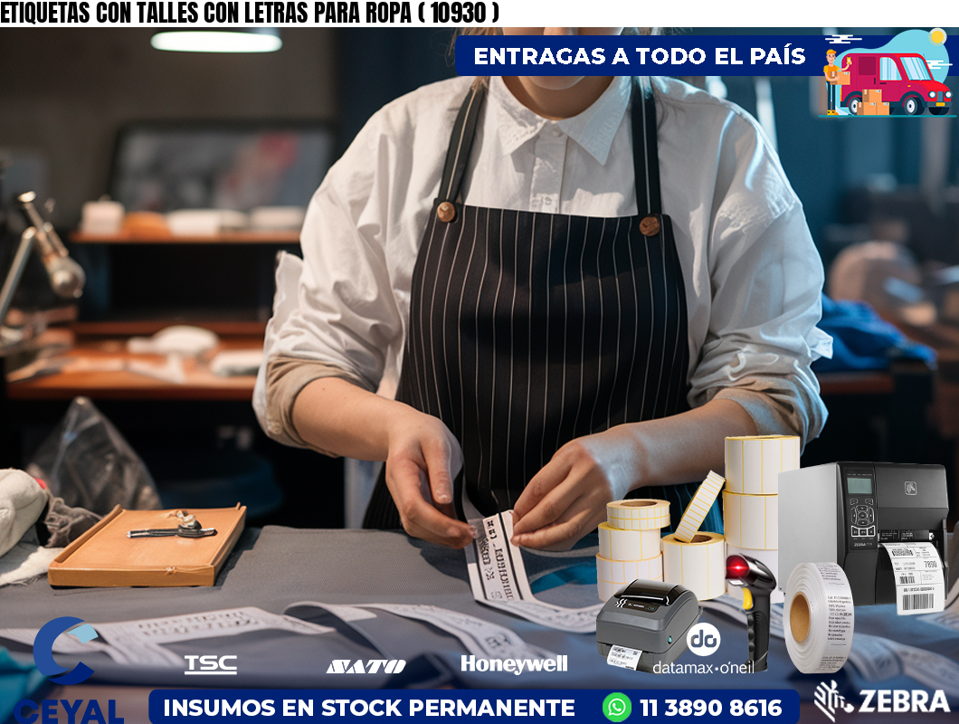 ETIQUETAS CON TALLES CON LETRAS PARA ROPA ( 10930 )