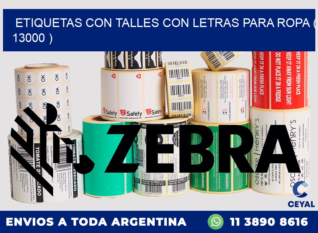 ETIQUETAS CON TALLES CON LETRAS PARA ROPA ( 13000 )