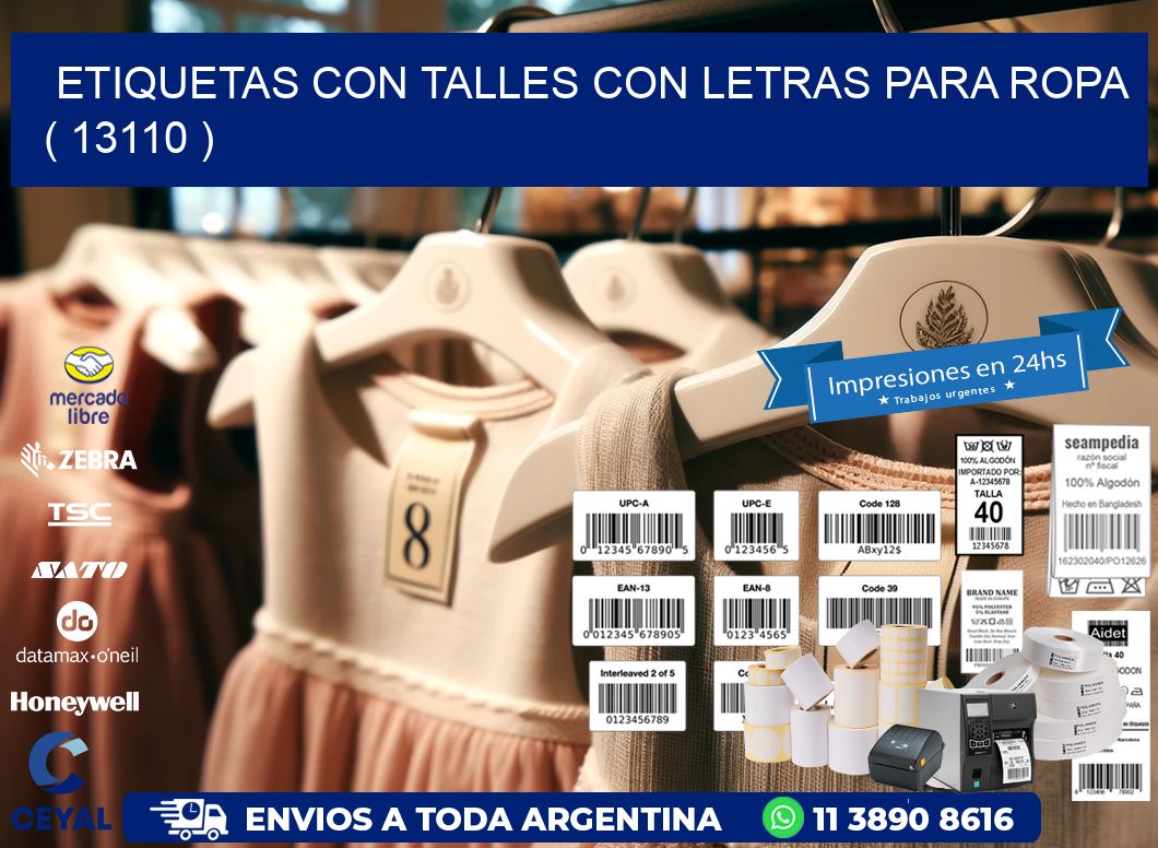 ETIQUETAS CON TALLES CON LETRAS PARA ROPA   ( 13110 )