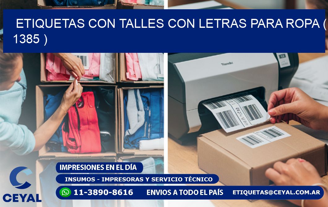 ETIQUETAS CON TALLES CON LETRAS PARA ROPA ( 1385 )