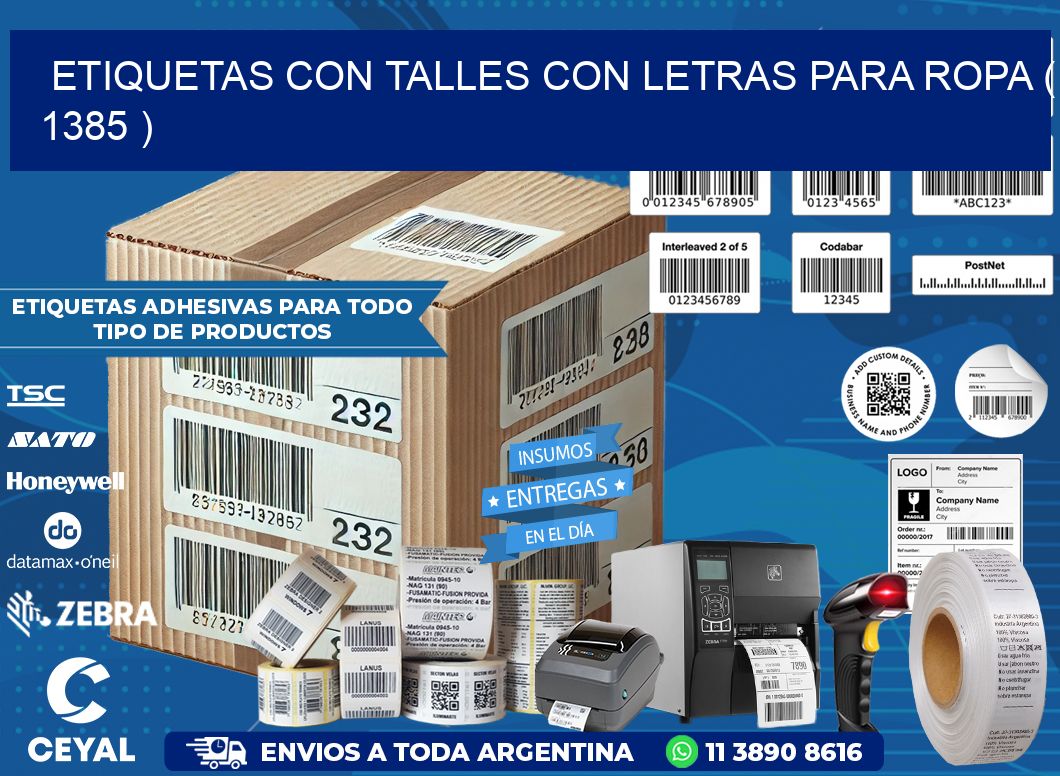 ETIQUETAS CON TALLES CON LETRAS PARA ROPA ( 1385 )