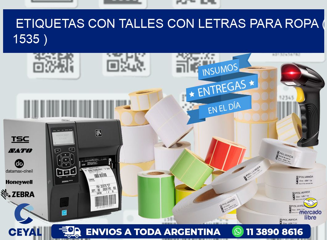 ETIQUETAS CON TALLES CON LETRAS PARA ROPA ( 1535 )