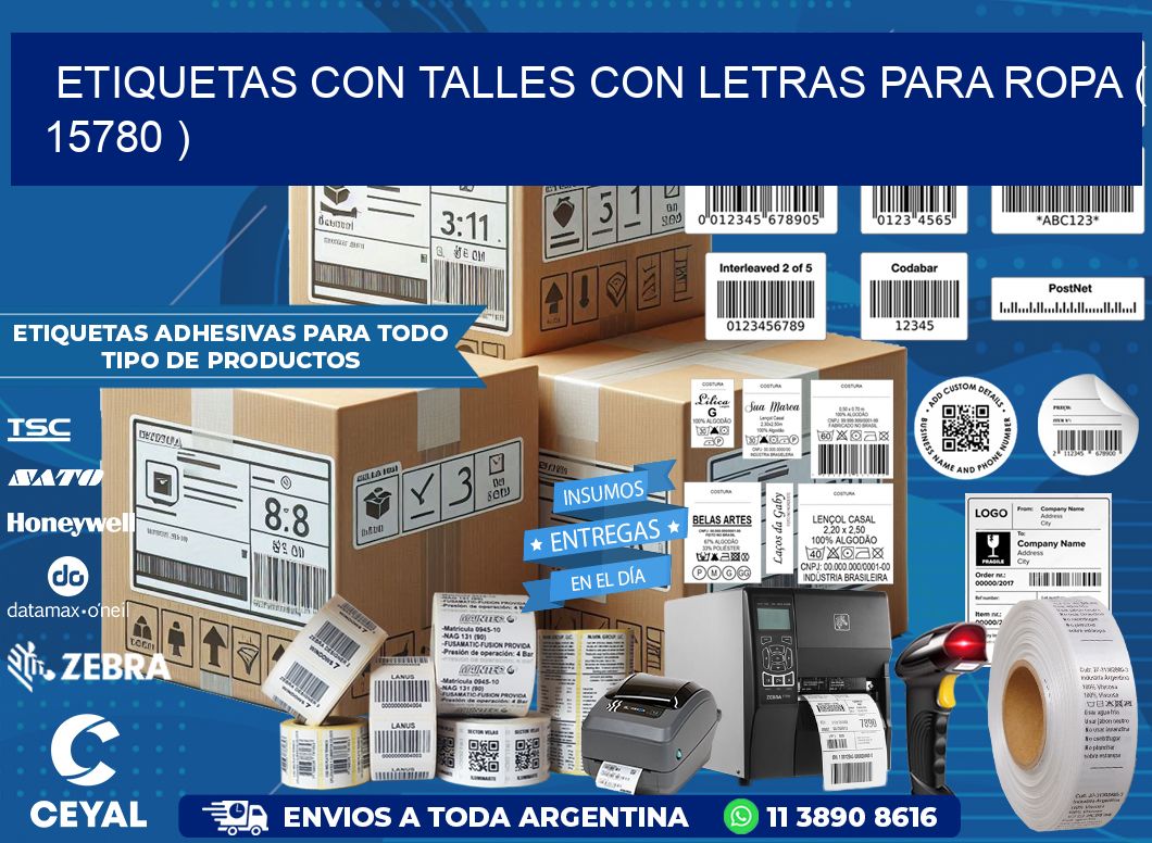 ETIQUETAS CON TALLES CON LETRAS PARA ROPA ( 15780 )