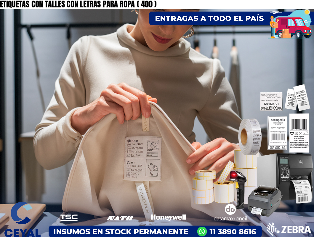 ETIQUETAS CON TALLES CON LETRAS PARA ROPA ( 400 )