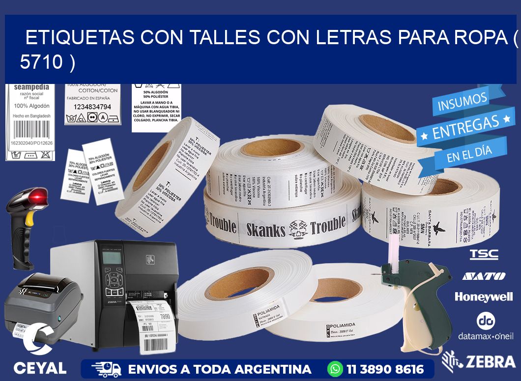 ETIQUETAS CON TALLES CON LETRAS PARA ROPA ( 5710 )