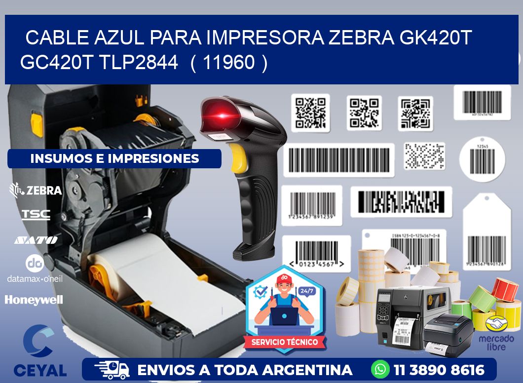 cable azul para impresora zebra GK420T GC420T TLP2844  ( 11960 )