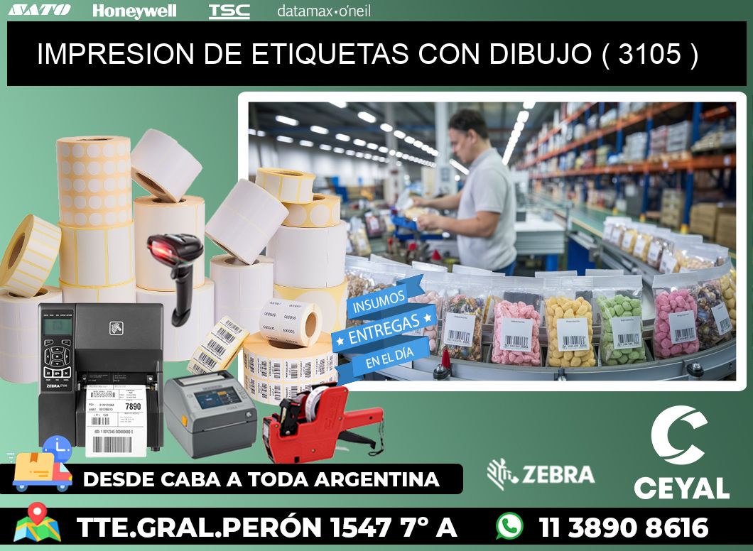 IMPRESION DE ETIQUETAS CON DIBUJO ( 3105 )