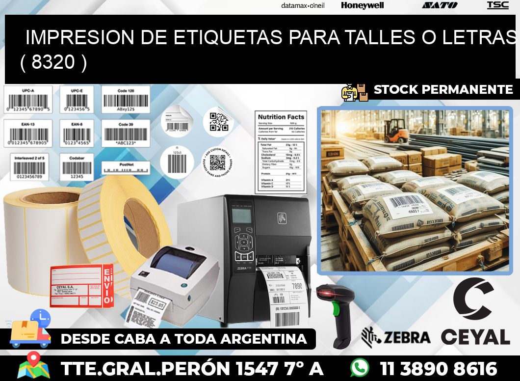 IMPRESION DE ETIQUETAS PARA TALLES O LETRAS ( 8320 )