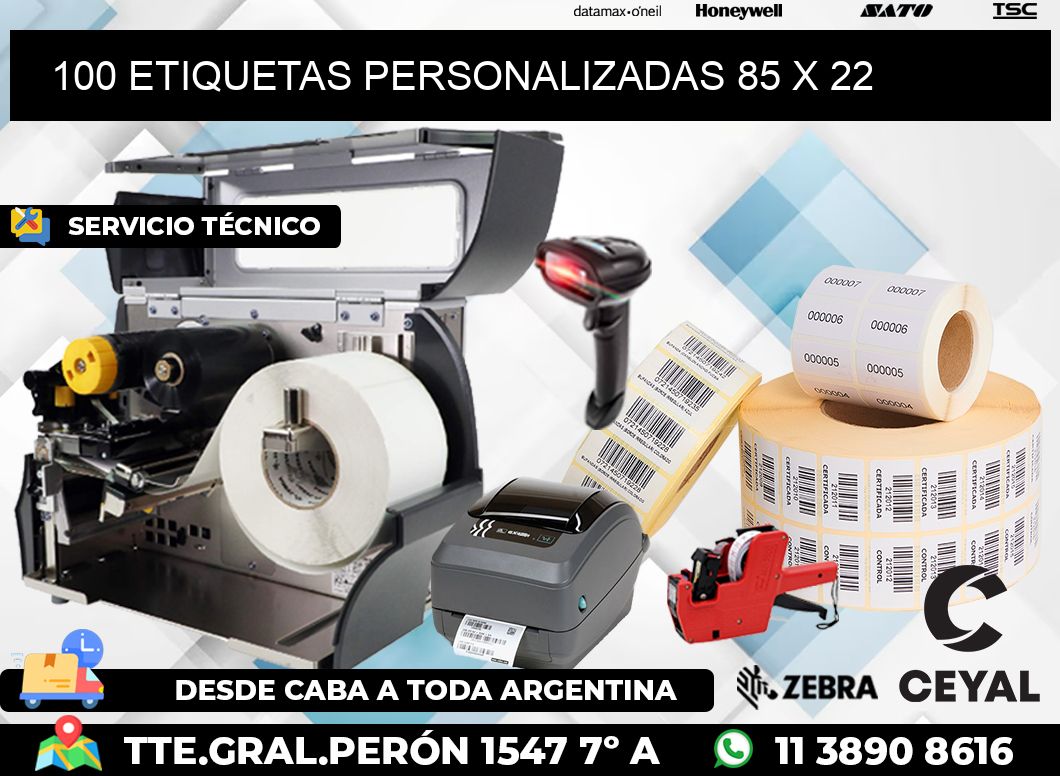 100 ETIQUETAS PERSONALIZADAS 85 x 22