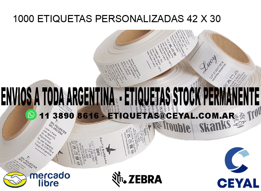 1000 ETIQUETAS PERSONALIZADAS 42 x 30