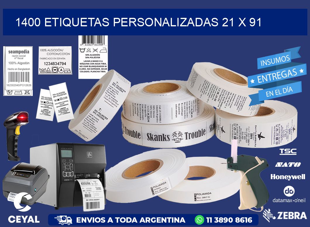 1400 ETIQUETAS PERSONALIZADAS 21 x 91