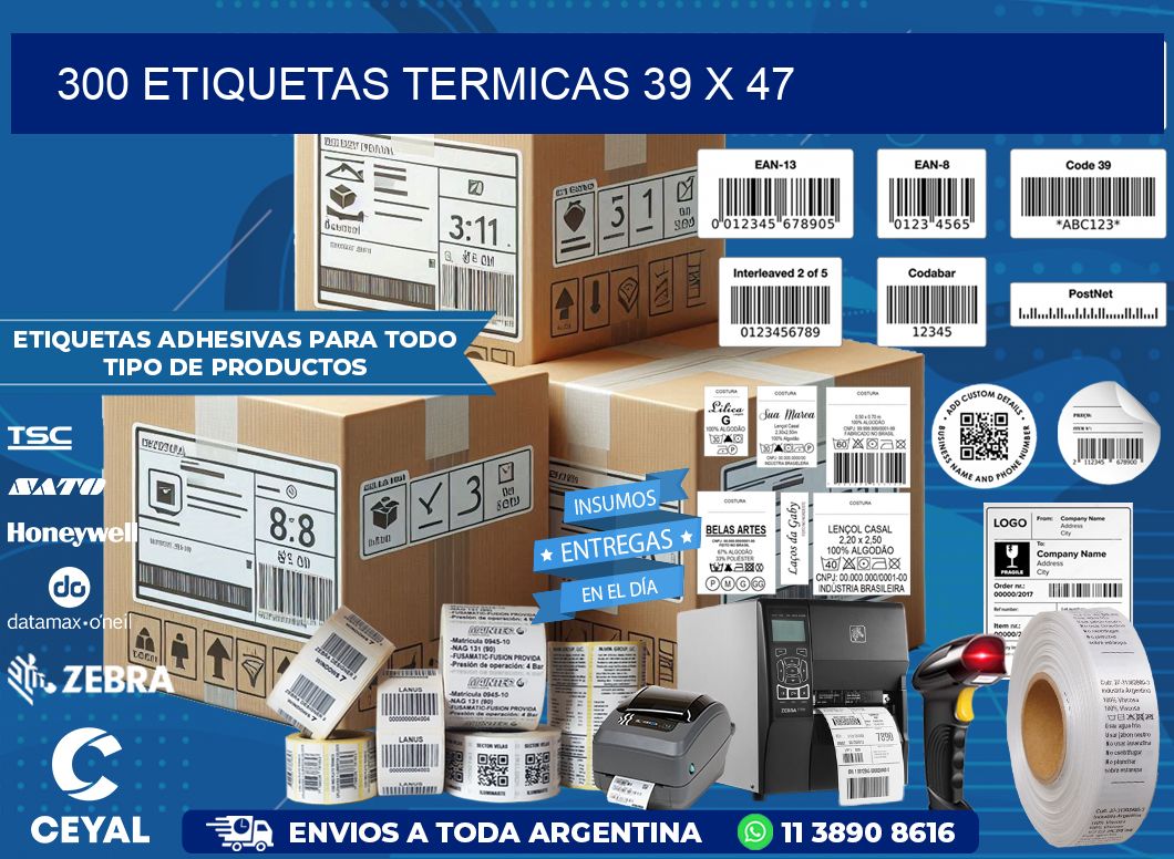 300 ETIQUETAS TERMICAS 39 x 47