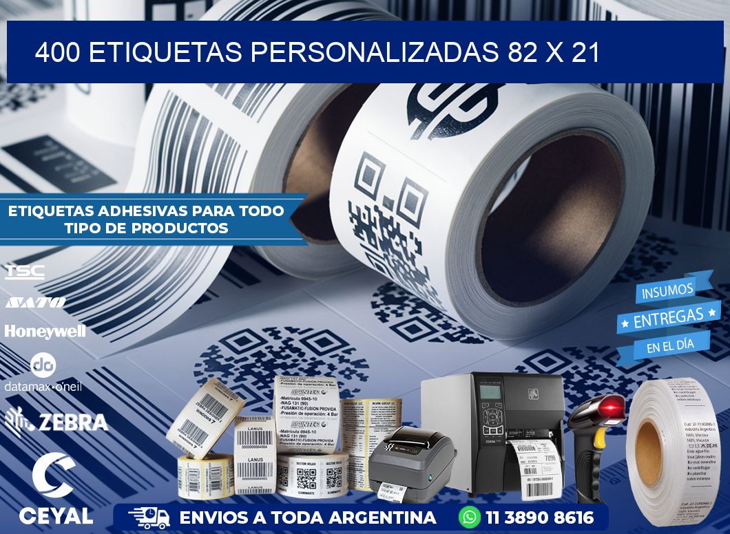 400 ETIQUETAS PERSONALIZADAS 82 x 21