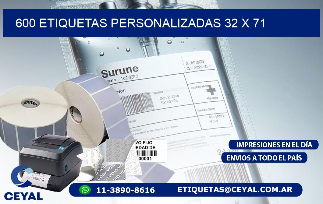 600 ETIQUETAS PERSONALIZADAS 32 x 71