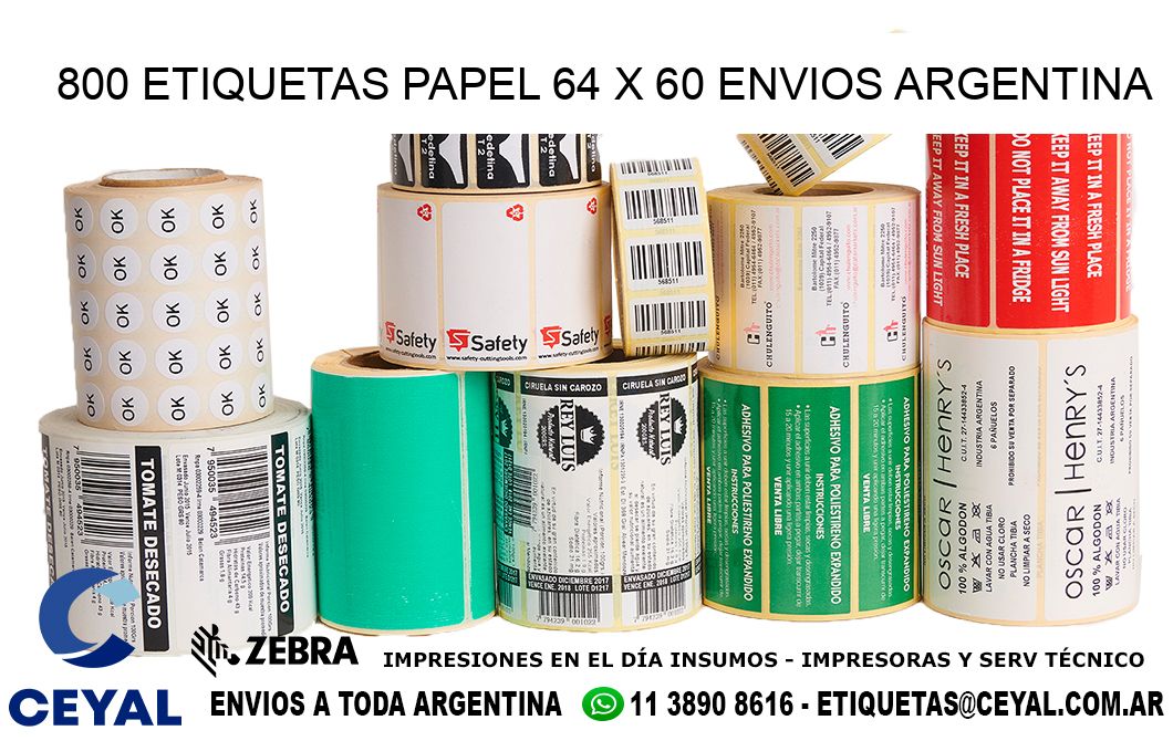 800 ETIQUETAS PAPEL 64 x 60 ENVIOS ARGENTINA