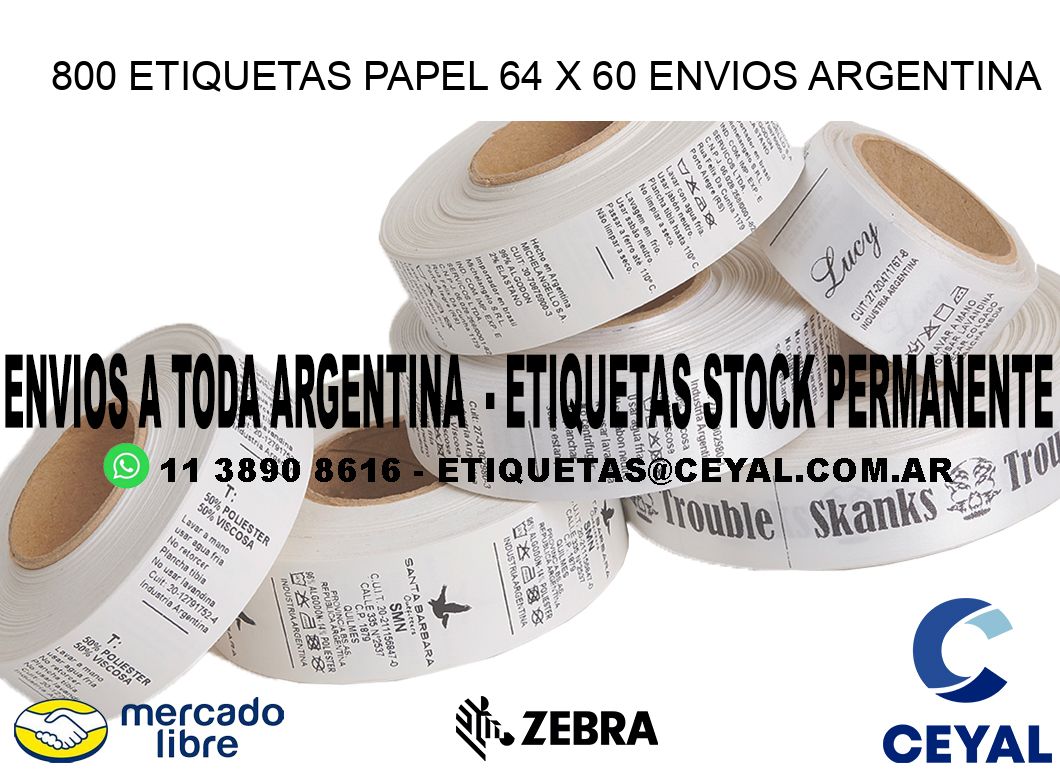 800 ETIQUETAS PAPEL 64 x 60 ENVIOS ARGENTINA