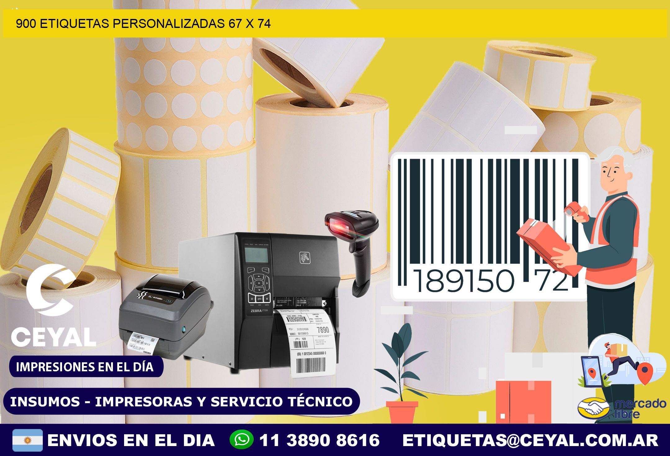 900 ETIQUETAS PERSONALIZADAS 67 x 74