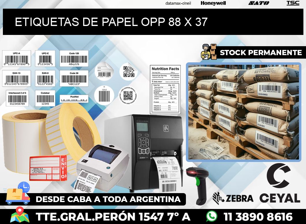 ETIQUETAS DE PAPEL OPP 88 x 37