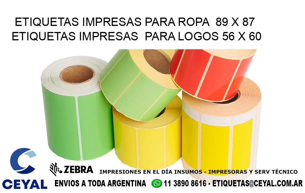 ETIQUETAS IMPRESAS PARA ROPA  89 x 87 ETIQUETAS IMPRESAS  PARA LOGOS 56 x 60