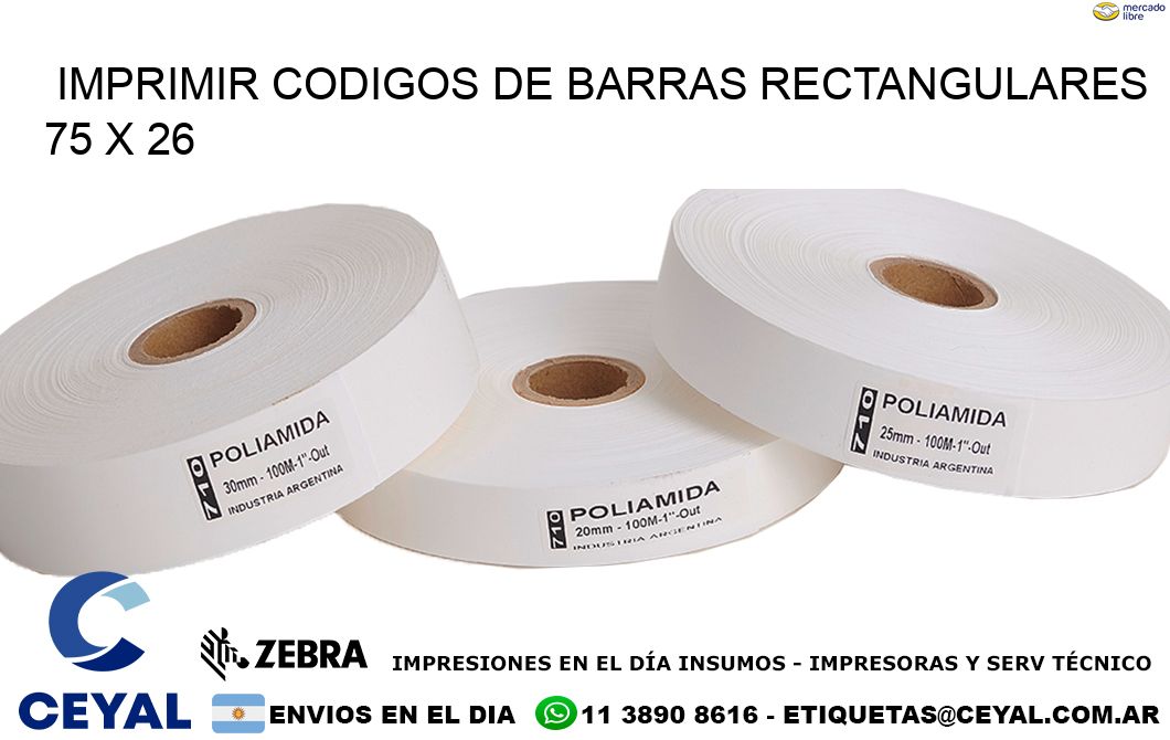 IMPRIMIR CODIGOS DE BARRAS RECTANGULARES 75 x 26