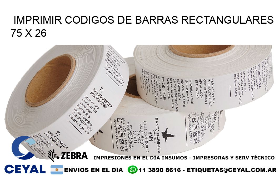 IMPRIMIR CODIGOS DE BARRAS RECTANGULARES 75 x 26