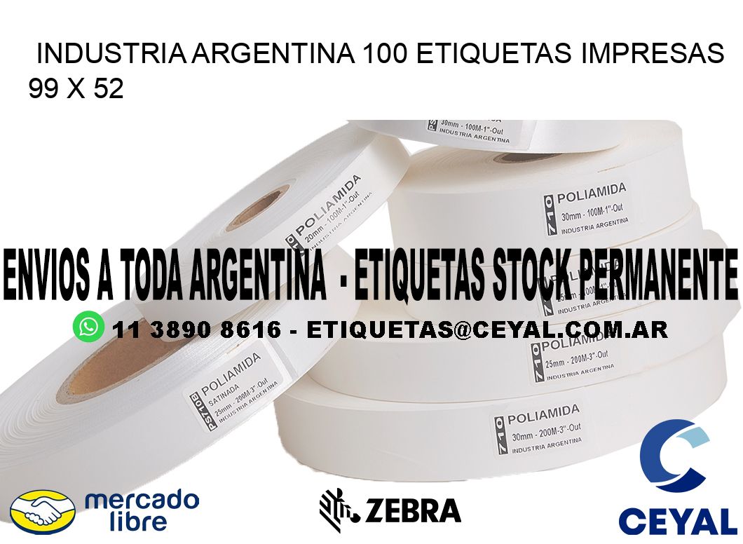 INDUSTRIA ARGENTINA 100 ETIQUETAS IMPRESAS  99 x 52