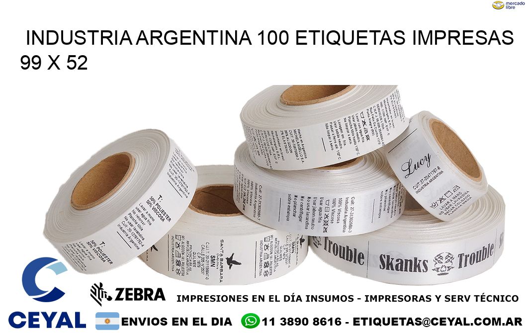 INDUSTRIA ARGENTINA 100 ETIQUETAS IMPRESAS  99 x 52