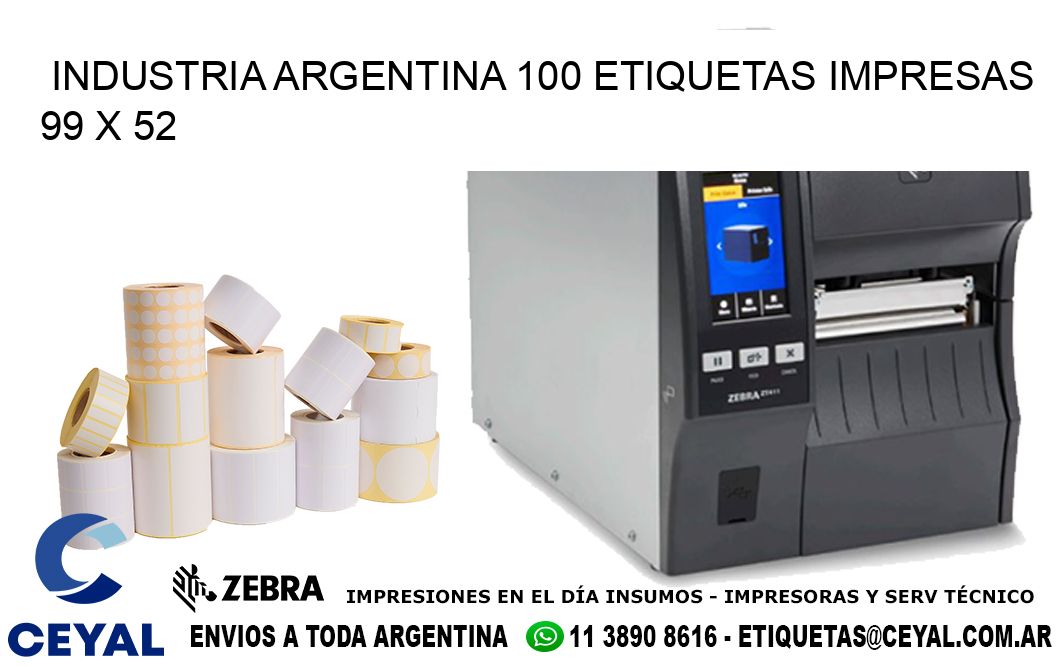 INDUSTRIA ARGENTINA 100 ETIQUETAS IMPRESAS  99 x 52