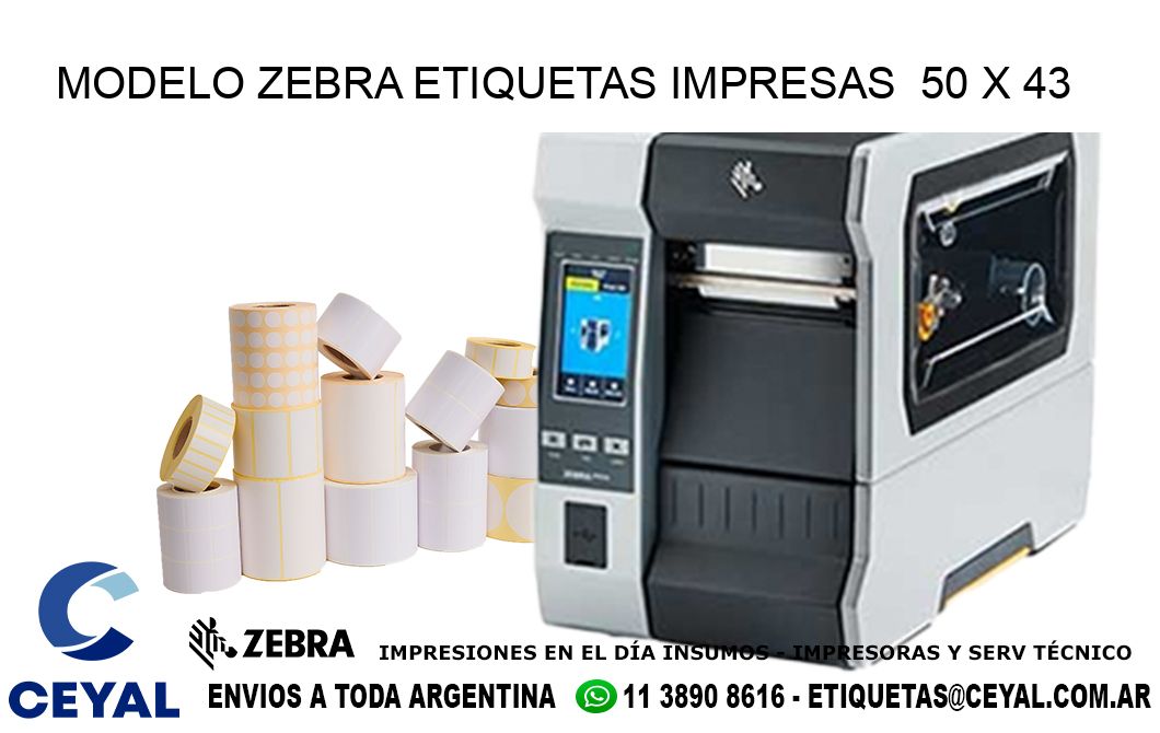 MODELO ZEBRA ETIQUETAS IMPRESAS  50 x 43