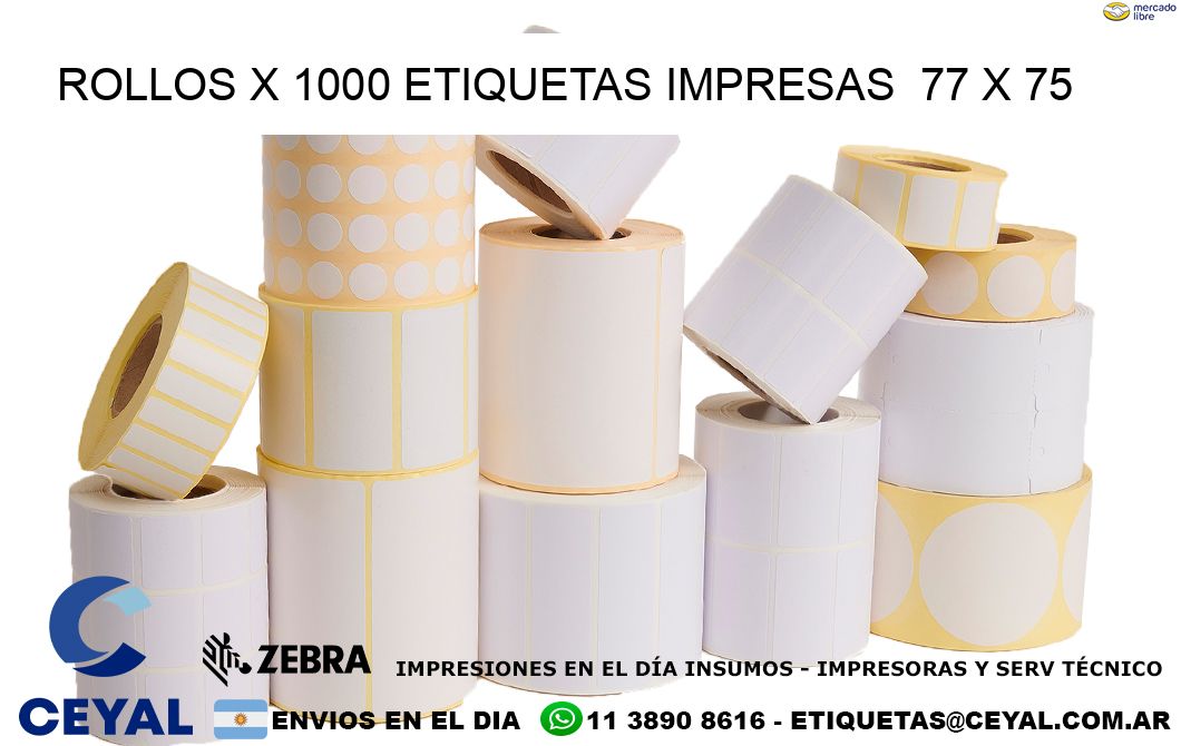 ROLLOS X 1000 ETIQUETAS IMPRESAS  77 x 75