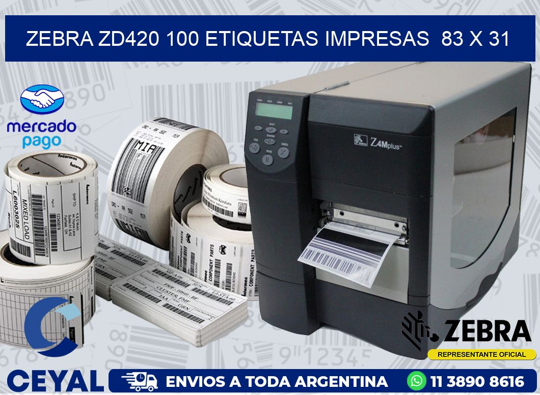 ZEBRA ZD420 100 ETIQUETAS IMPRESAS  83 x 31