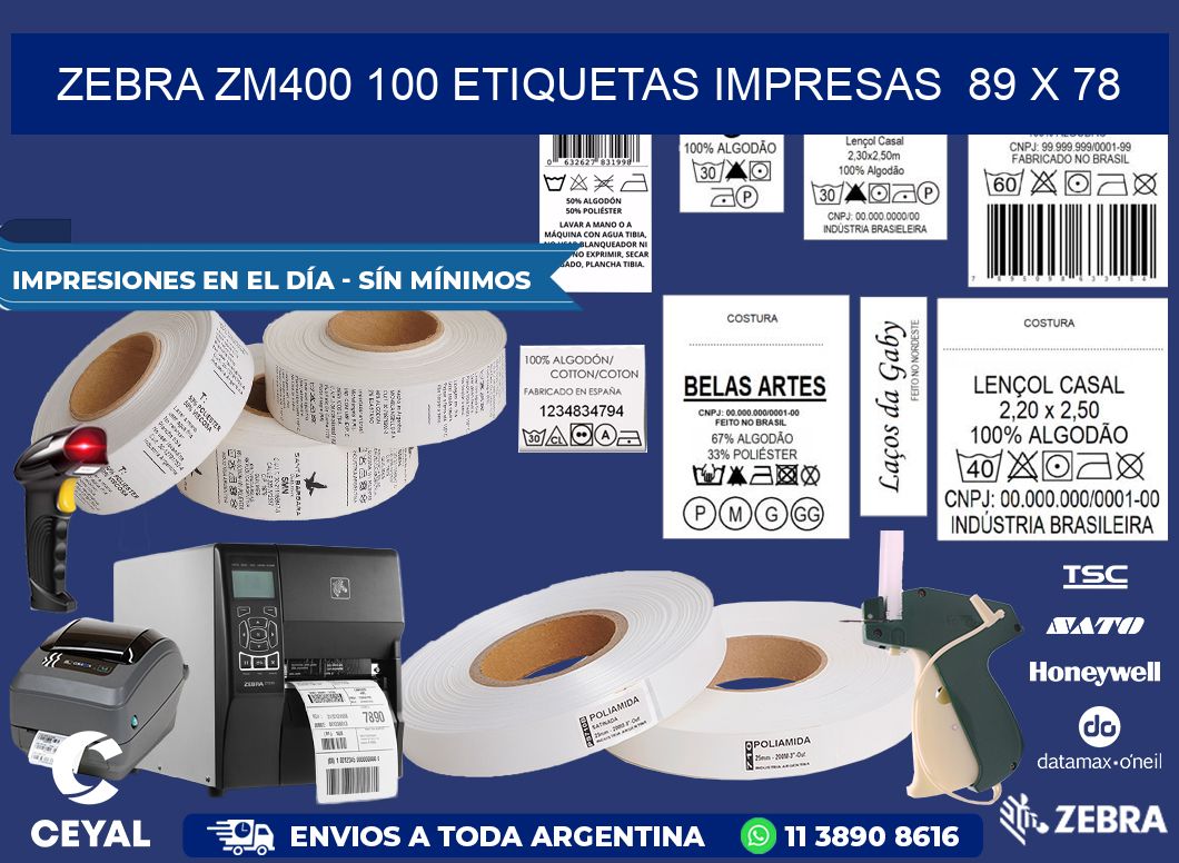 ZEBRA ZM400 100 ETIQUETAS IMPRESAS  89 x 78