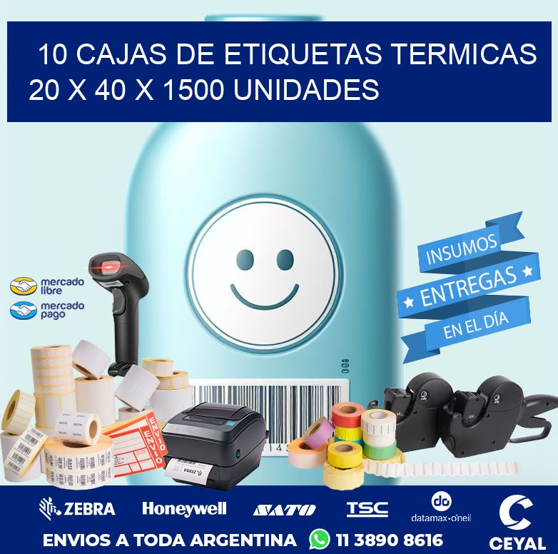 10 CAJAS DE ETIQUETAS TERMICAS  20 x 40 X 1500 UNIDADES