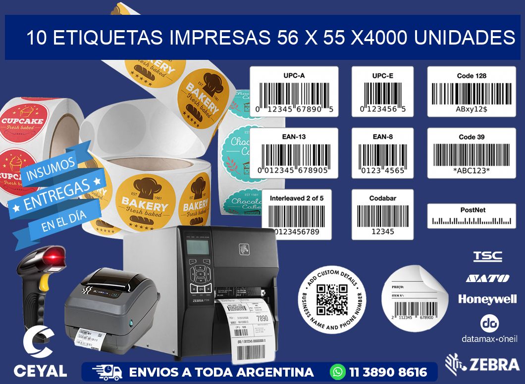 10 ETIQUETAS IMPRESAS 56 x 55 X4000 UNIDADES