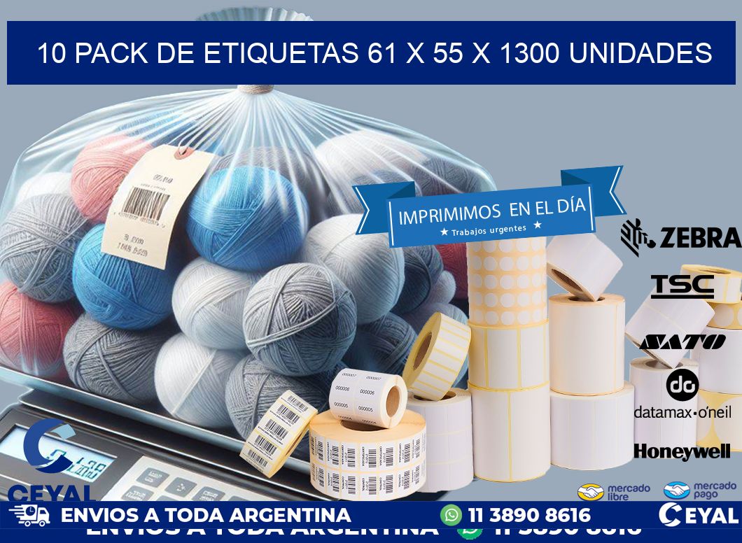 10 PACK DE ETIQUETAS 61 x 55 X 1300 UNIDADES