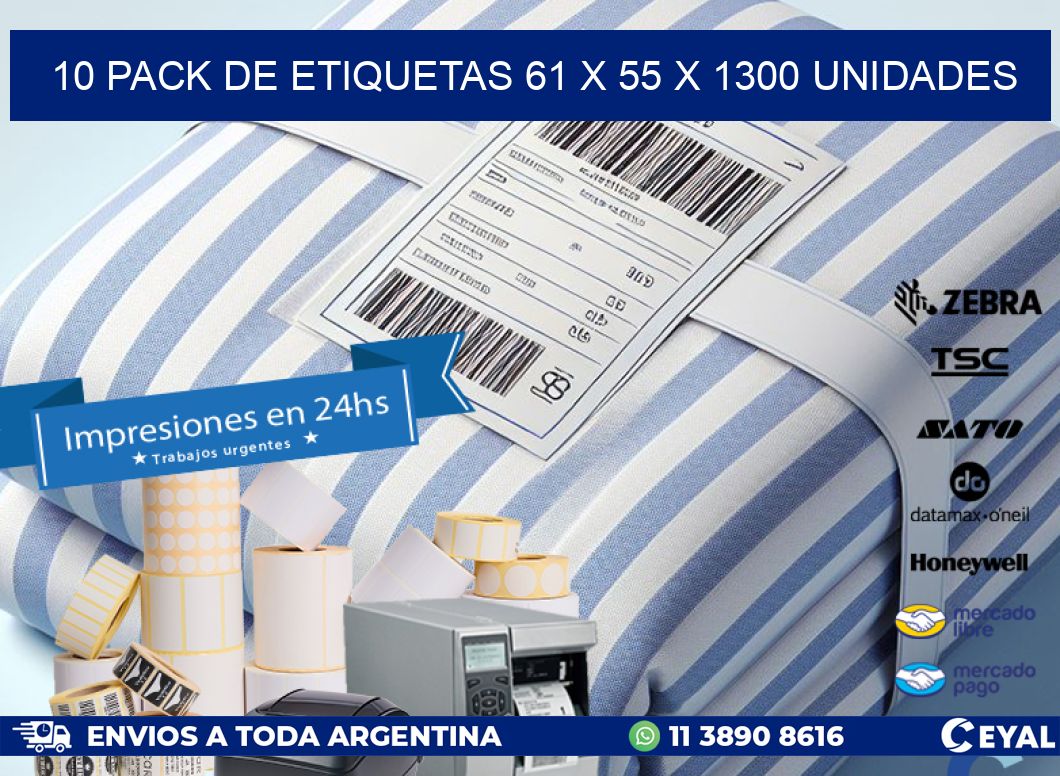 10 PACK DE ETIQUETAS 61 x 55 X 1300 UNIDADES