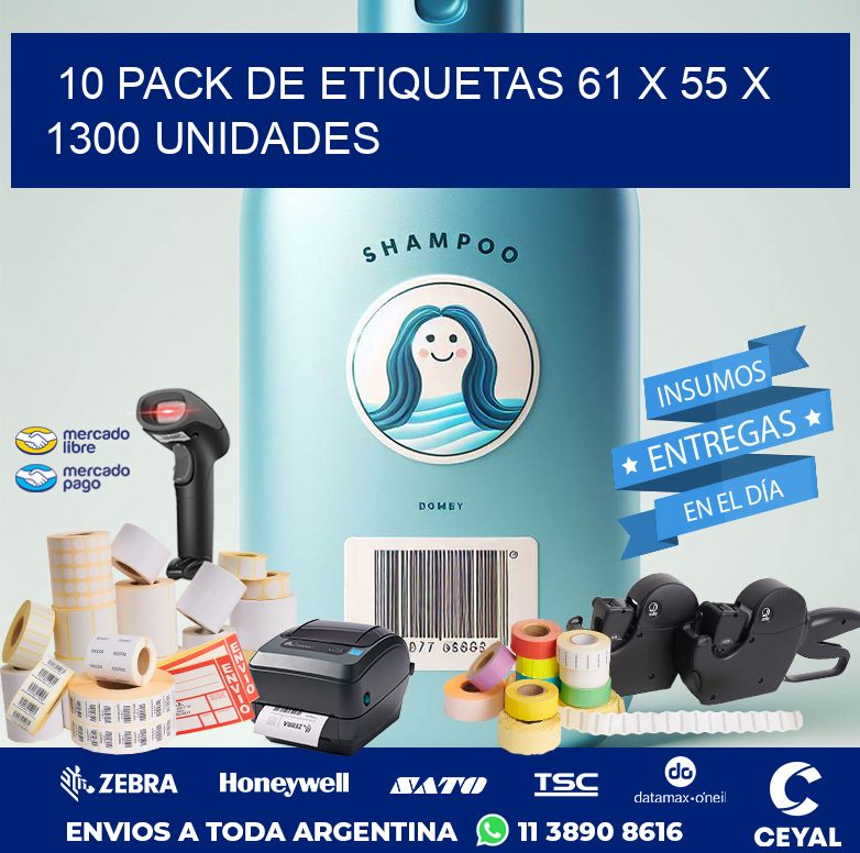 10 PACK DE ETIQUETAS 61 x 55 X 1300 UNIDADES