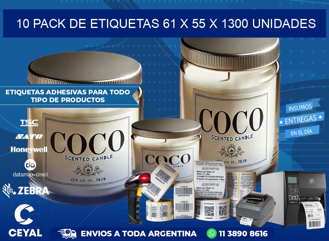 10 PACK DE ETIQUETAS 61 x 55 X 1300 UNIDADES