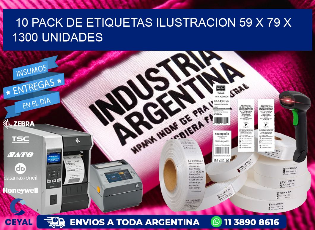 10 PACK DE ETIQUETAS ILUSTRACION 59 x 79 X 1300 UNIDADES