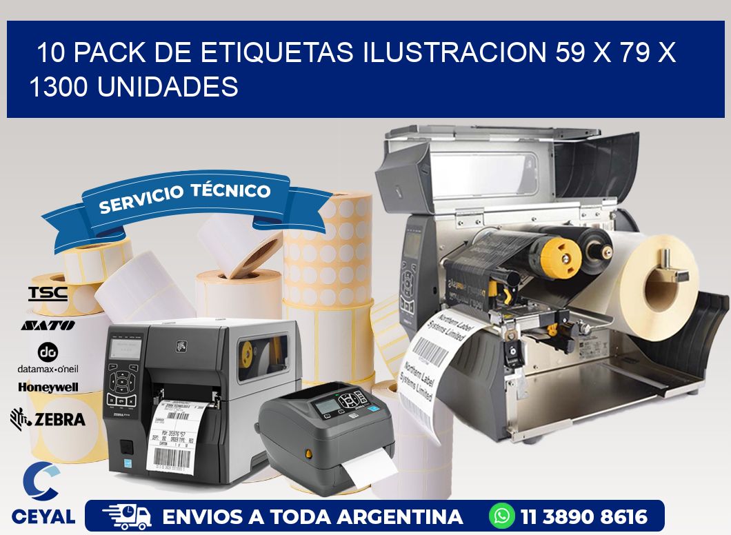 10 PACK DE ETIQUETAS ILUSTRACION 59 x 79 X 1300 UNIDADES