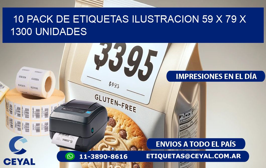 10 PACK DE ETIQUETAS ILUSTRACION 59 x 79 X 1300 UNIDADES
