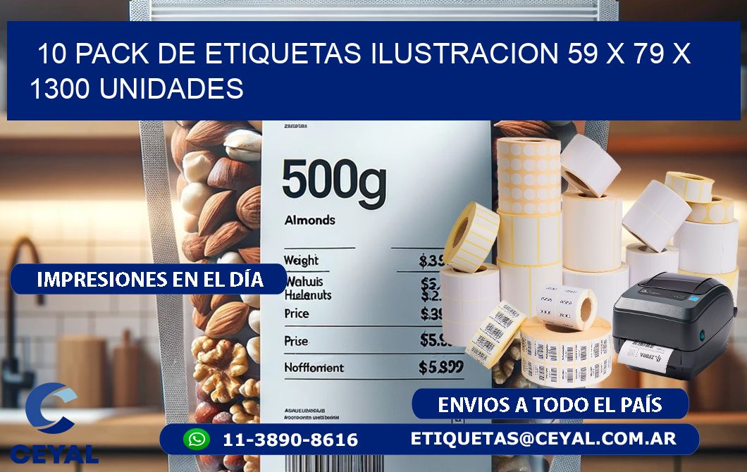 10 PACK DE ETIQUETAS ILUSTRACION 59 x 79 X 1300 UNIDADES