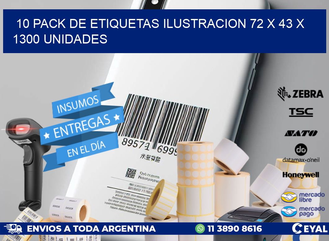 10 PACK DE ETIQUETAS ILUSTRACION 72 x 43 X 1300 UNIDADES
