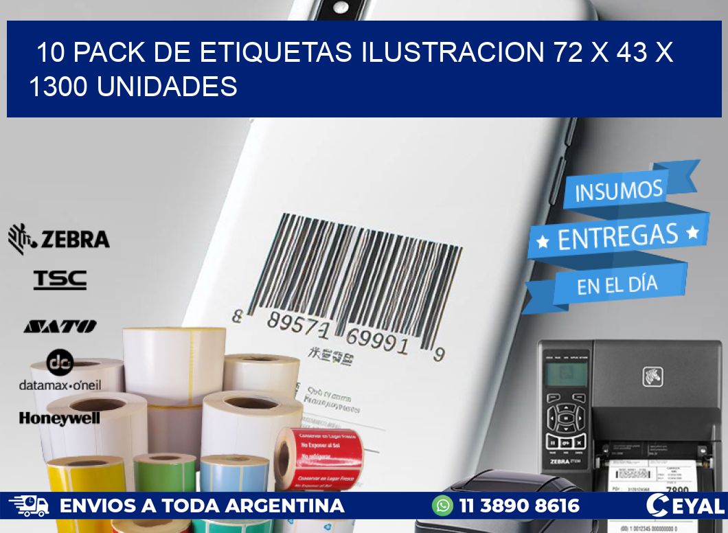 10 PACK DE ETIQUETAS ILUSTRACION 72 x 43 X 1300 UNIDADES