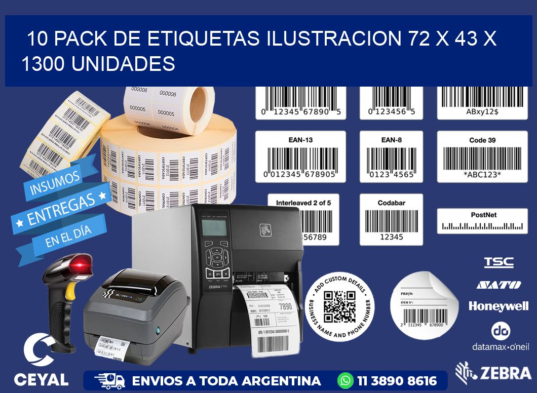 10 PACK DE ETIQUETAS ILUSTRACION 72 x 43 X 1300 UNIDADES